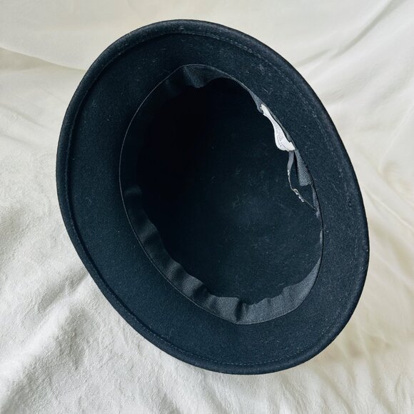 Memar Italy Black Wool Cloche Hat Flower Gray Cabochon Stone Brown Twisted Band - Picture 9 of 10